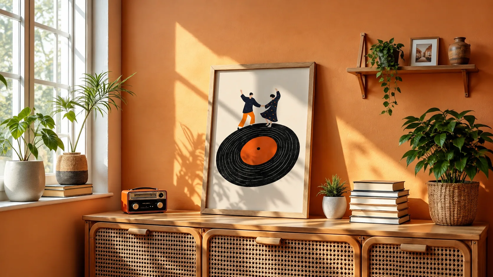 Custom render — the framed print staged in a warm interior
