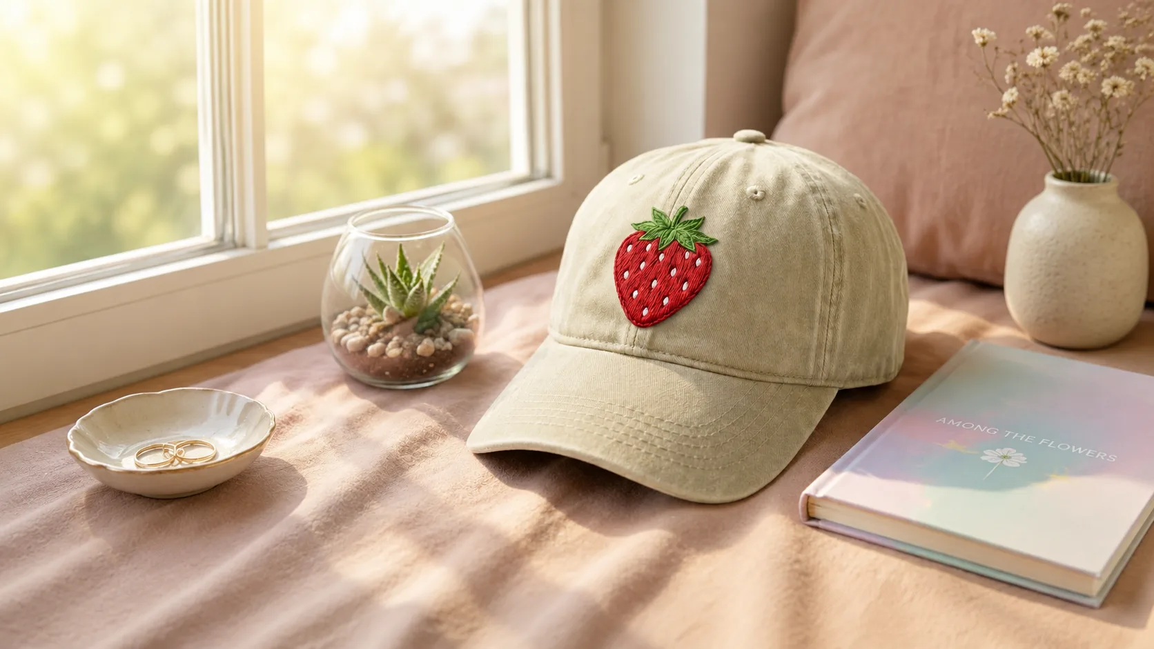 Custom render — the cap photographed in natural window light
