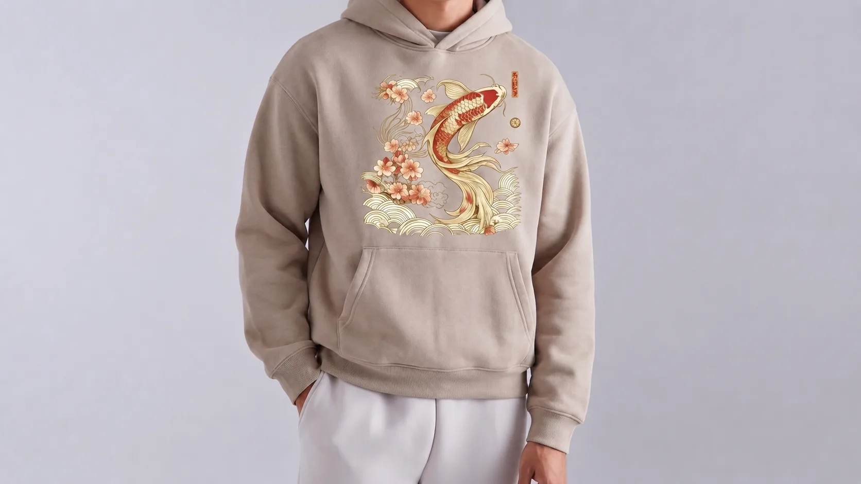 Custom render — the hoodie styled in a lifestyle setting