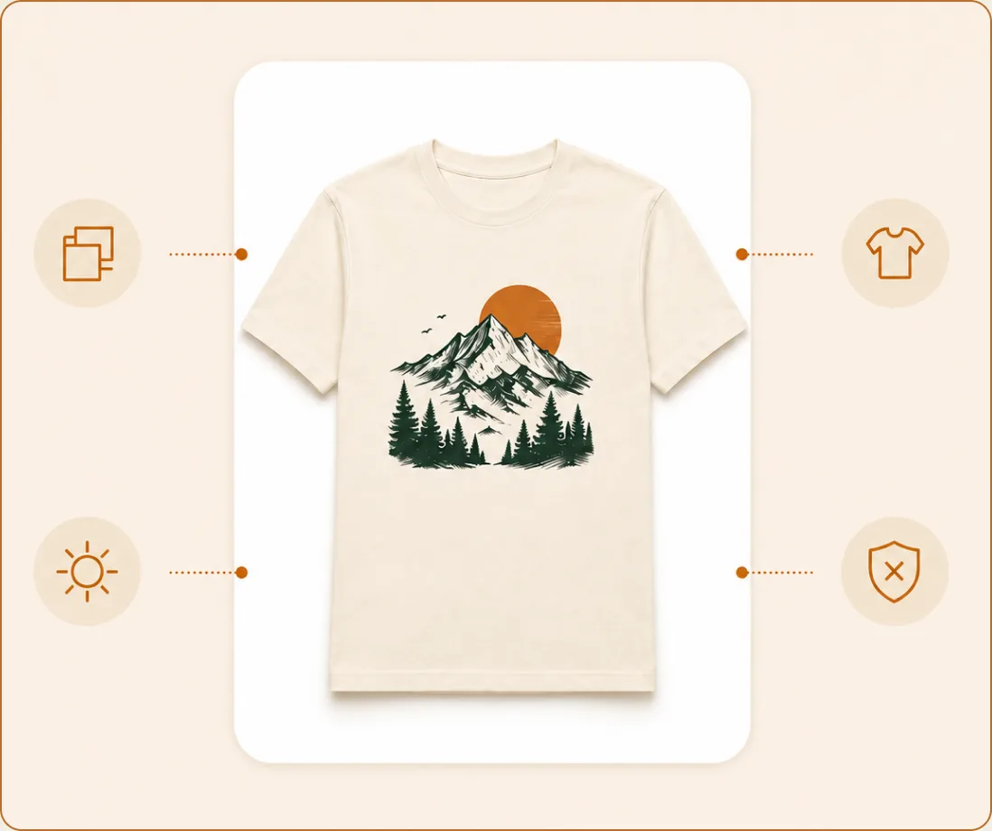 Print-ready t-shirt design with production quality checkpoints