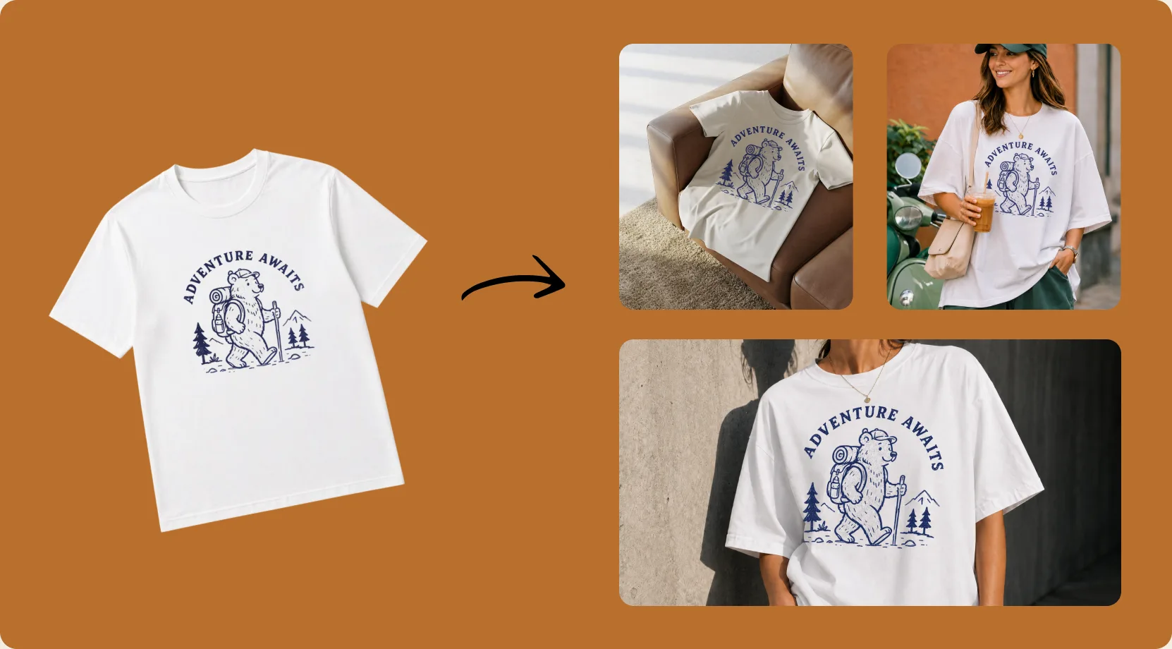 Flat t-shirt artwork transformed into realistic worn and styled product mockups