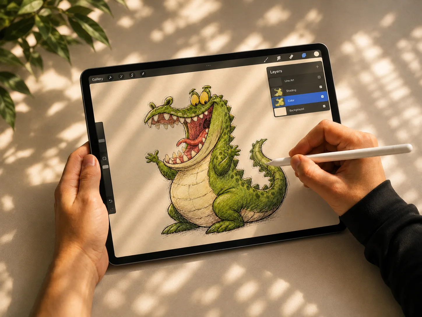Designer drawing original artwork on a tablet