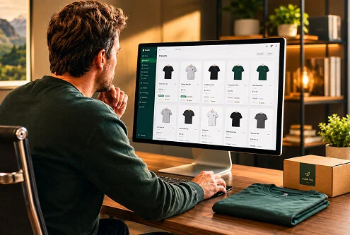 Founder reviewing the finished product catalog on screen