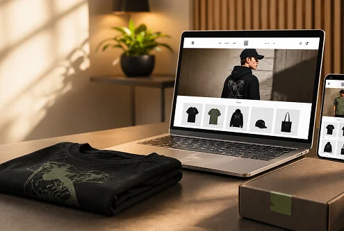 Live e-commerce store shown on laptop and phone